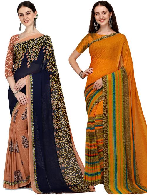 women pack of 2 casual wear combo sarees with blouse - 21429722 - Very Small Image - 1