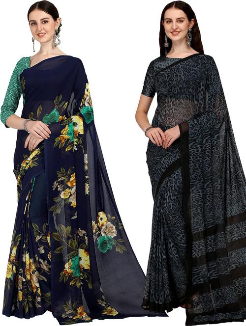  women pack of 2 casual wear combo sarees with blouse - 21429727 - Very Small Image - 1