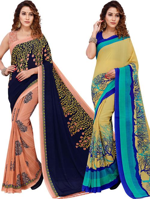  women pack of 2 casual wear combo sarees with blouse - 21429753 - Very Small Image - 1