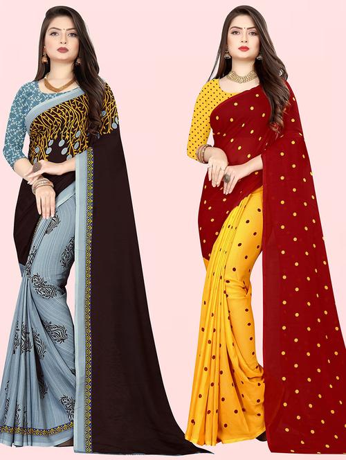  women pack of 2 casual wear combo sarees with blouse - 21429760 - Very Small Image - 1