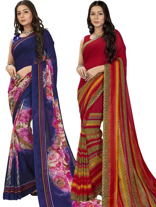 women pack of 2 casual wear combo sarees with blouse - 21429764 - Very Small Image - 1