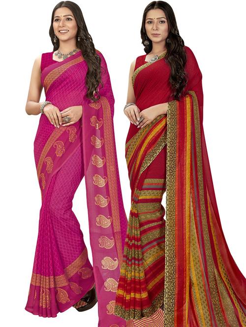  women pack of 2 casual wear combo sarees with blouse - 21429765 - Very Small Image - 1