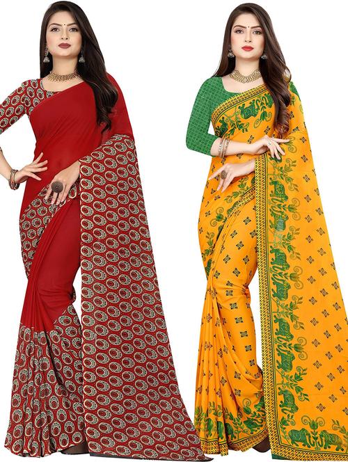 women pack of 2 casual wear combo sarees with blouse - 21429769 - Very Small Image - 1
