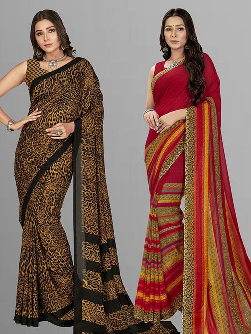  women pack of 2 casual wear combo sarees with blouse - 21429772 - Very Small Image - 1