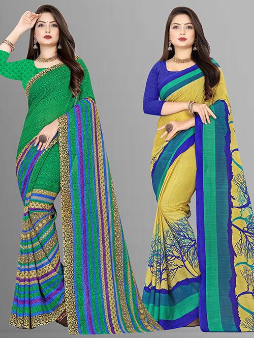  women pack of 2 casual wear combo sarees with blouse - 21429775 - Very Small Image - 1