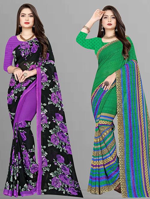 women pack of 2 casual wear combo sarees with blouse - 21429780 - Very Small Image - 1
