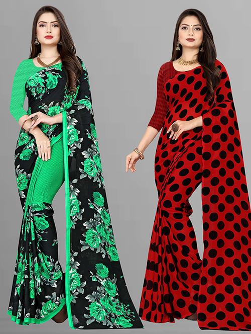 women pack of 2 casual wear combo sarees with blouse - 21429781 - Very Small Image - 1