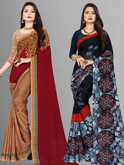  women pack of 2 casual wear combo sarees with blouse - 21429783 - Very Small Image - 1