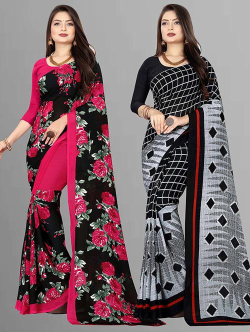  women pack of 2 casual wear combo sarees with blouse - 21429785 - Very Small Image - 1