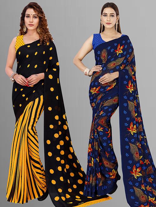  women pack of 2 casual wear combo sarees with blouse - 21429788 - Very Small Image - 1
