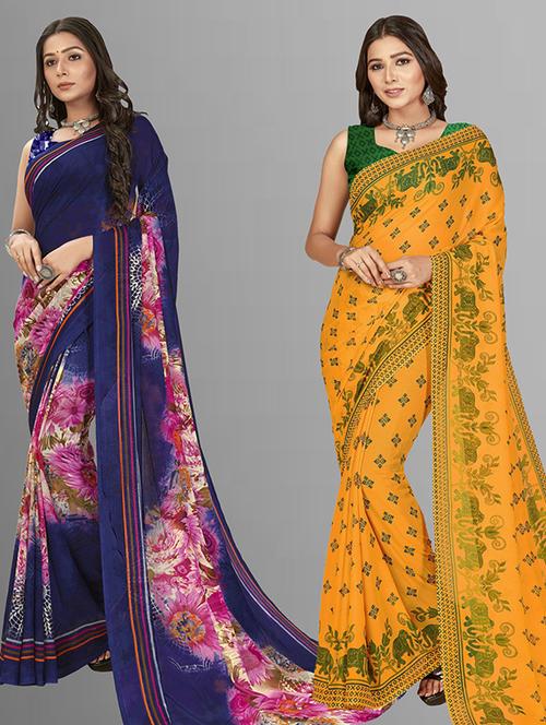 women pack of 2 casual wear combo sarees with blouse - 21429789 - Very Small Image - 1