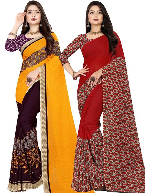  women pack of 2 casual wear combo sarees with blouse - 21429790 - Very Small Image - 1