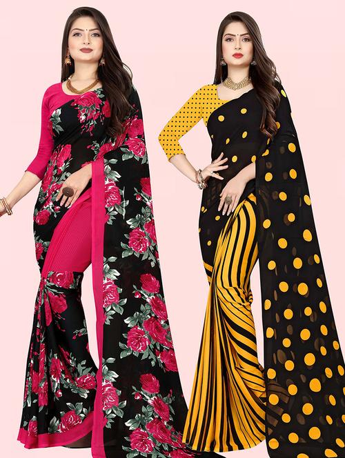women pack of 2 casual wear combo sarees with blouse - 21429791 - Very Small Image - 1