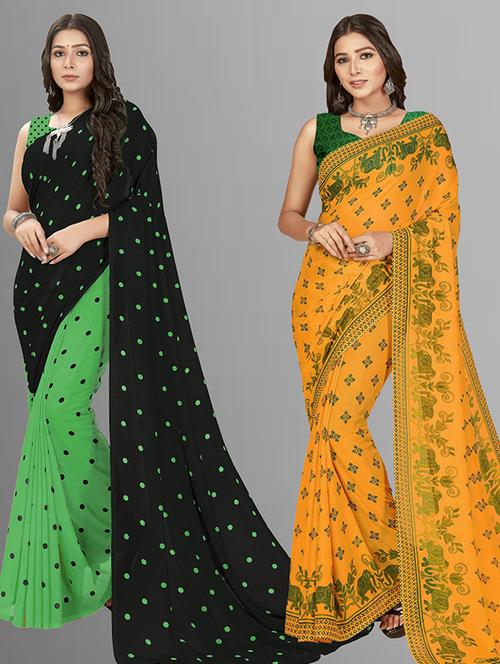  women pack of 2 casual wear combo sarees with blouse - 21429798 - Very Small Image - 1