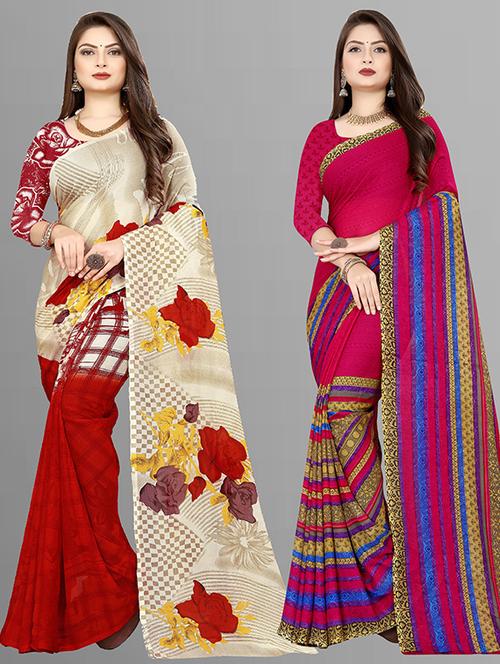 women pack of 2 casual wear combo sarees with blouse - 21429824 - Very Small Image - 1