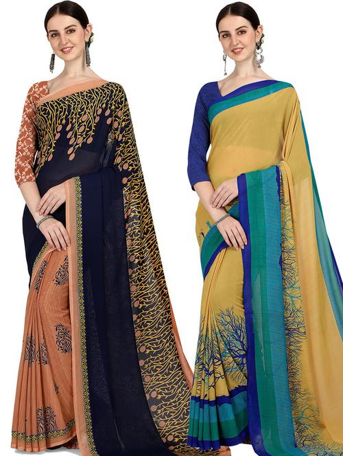 women pack of 2 casual wear combo sarees with blouse - 21429827 - Very Small Image - 1