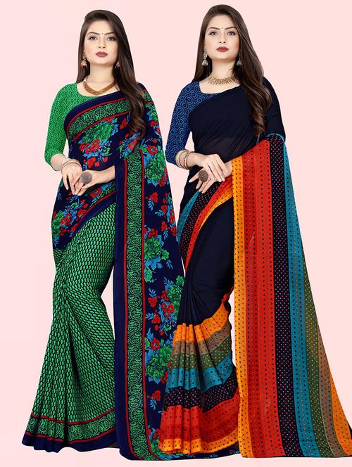 women pack of 2 casual wear combo sarees with blouse - 21429832 - Very Small Image - 1