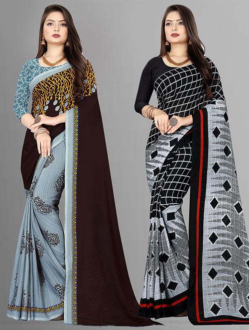 women pack of 2 casual wear combo sarees with blouse - 21429834 - Very Small Image - 1