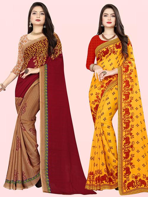  women pack of 2 casual wear combo sarees with blouse - 21429837 - Very Small Image - 1
