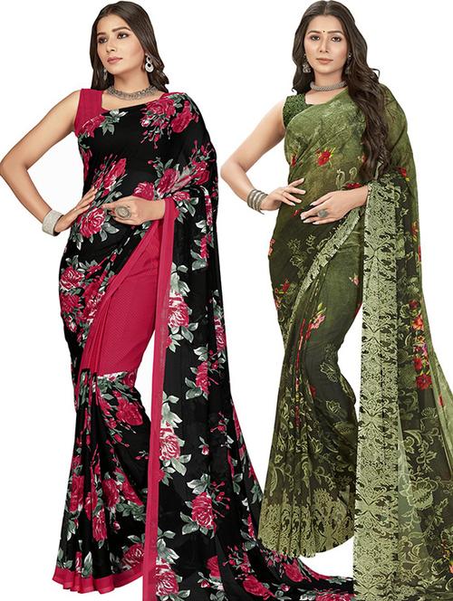  women pack of 2 casual wear combo sarees with blouse - 21429843 - Very Small Image - 1