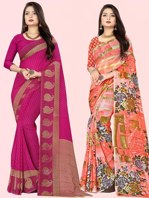  women pack of 2 casual wear combo sarees with blouse - 21429844 - Very Small Image - 1