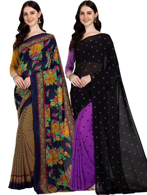 women pack of 2 casual wear combo sarees with blouse - 21429845 - Very Small Image - 1
