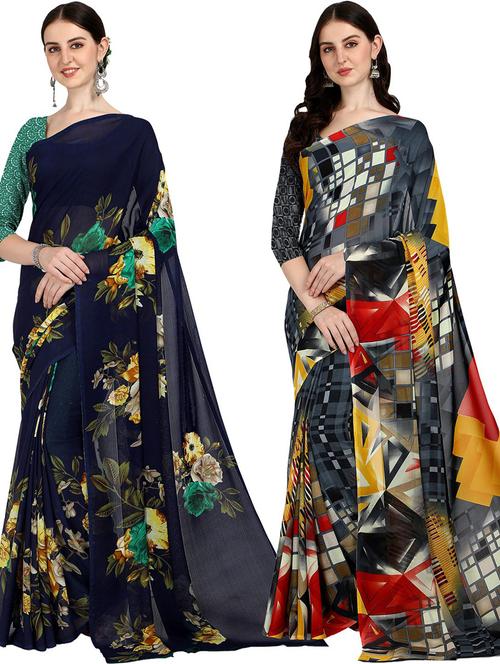  women pack of 2 casual wear combo sarees with blouse - 21429848 - Very Small Image - 1