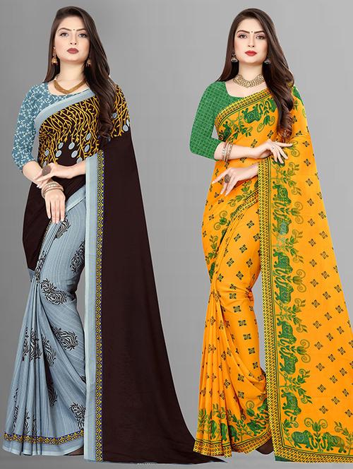  women pack of 2 casual wear combo sarees with blouse - 21429850 - Very Small Image - 1