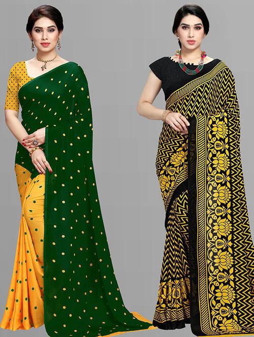  women pack of 2 casual wear combo sarees with blouse - 21429851 - Very Small Image - 1