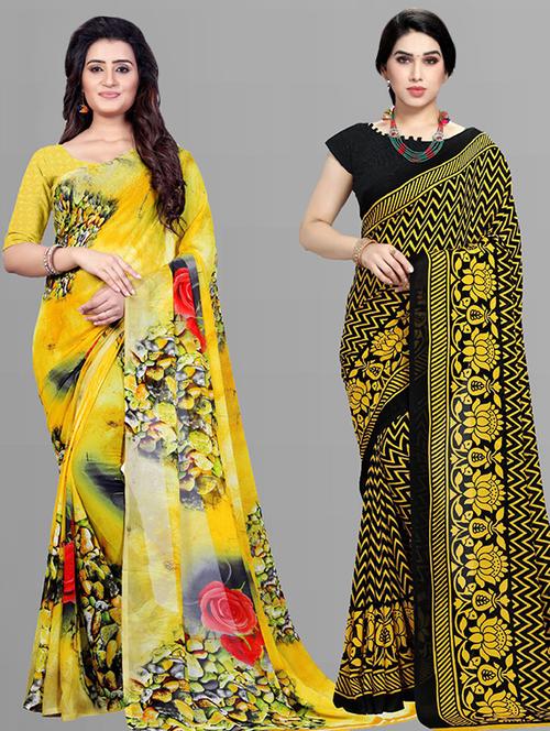  women pack of 2 casual wear combo sarees with blouse - 21429852 - Very Small Image - 1