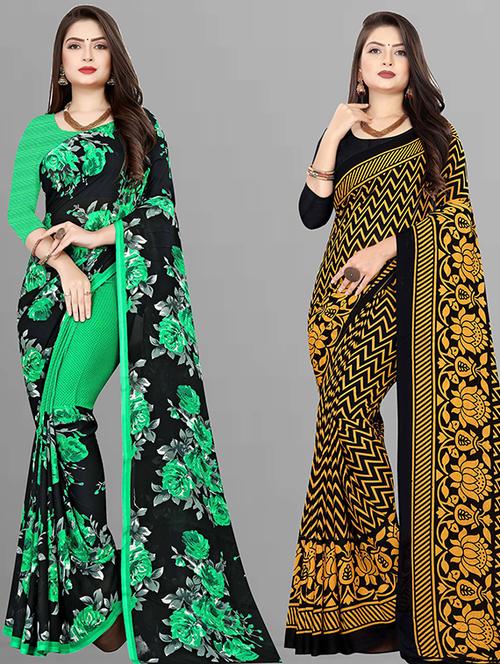  women pack of 2 casual wear combo sarees with blouse - 21429861 - Very Small Image - 1