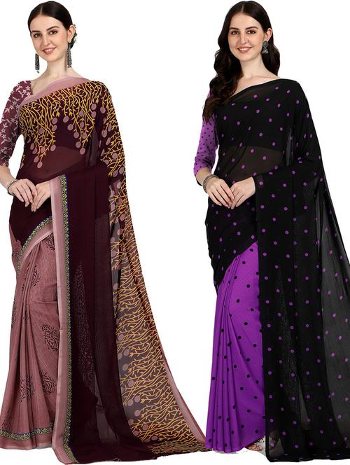 women pack of 2 casual wear combo sarees with blouse - 21429862 - Very Small Image - 1