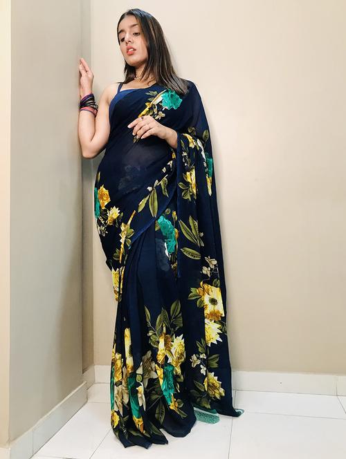 women printed casual wear saree with blouse - 21431189 - Very Small Image - 1