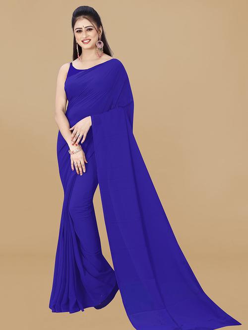 women blue solid saree with blouse - 21431200 - Very Small Image - 1