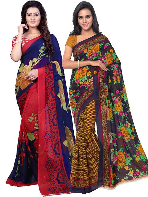 women pack of 2 casual wear combo sarees with blouse - 21431201 - Very Small Image - 1