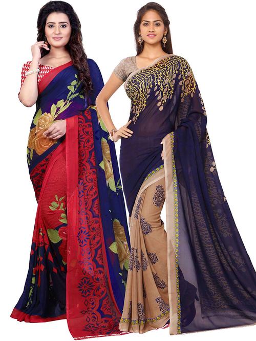 women pack of 2 casual wear combo sarees with blouse - 21431202 - Very Small Image - 1