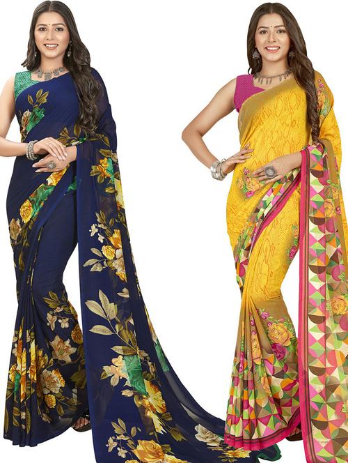 women pack of 2 casual wear combo sarees with blouse - 21431206 - Very Small Image - 1