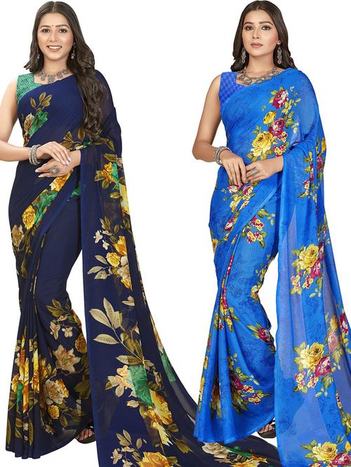 women pack of 2 casual wear combo sarees with blouse - 21431208 - Very Small Image - 1