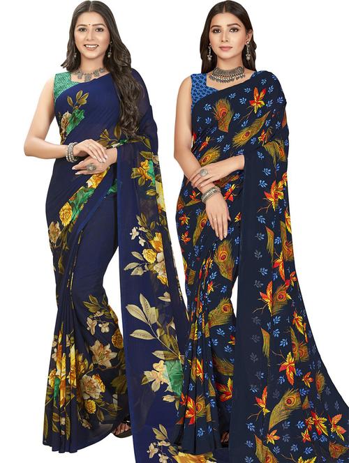 women pack of 2 casual wear combo sarees with blouse - 21431212 - Very Small Image - 1