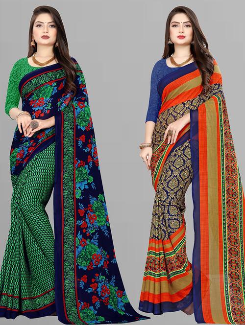 women pack of 2 casual wear combo sarees with blouse - 21431222 - Very Small Image - 1