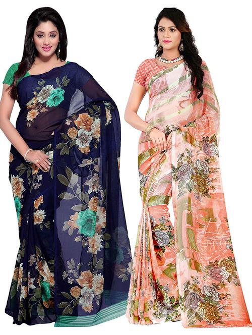 pack of 2 printed casual wear sarees with blouse - 21431410 - Very Small Image - 1
