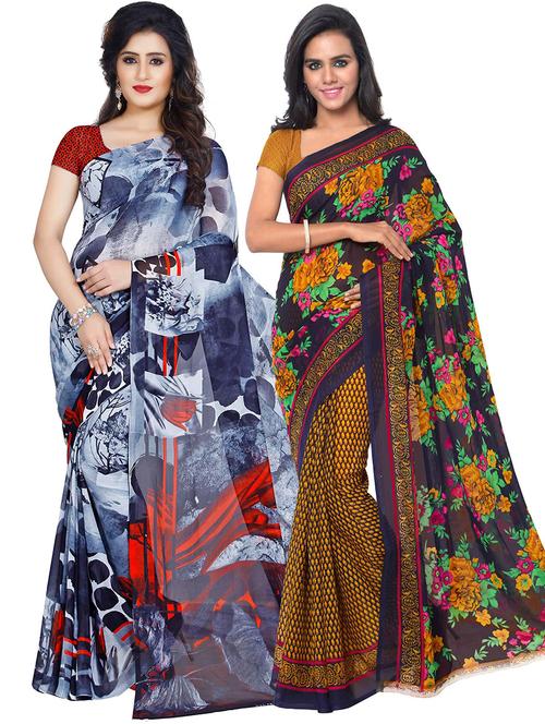 pack of 2 printed casual wear sarees with blouse - 21431412 - Very Small Image - 1