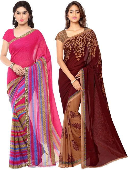 pack of 2 printed casual wear sarees with blouse - 21431413 - Very Small Image - 1