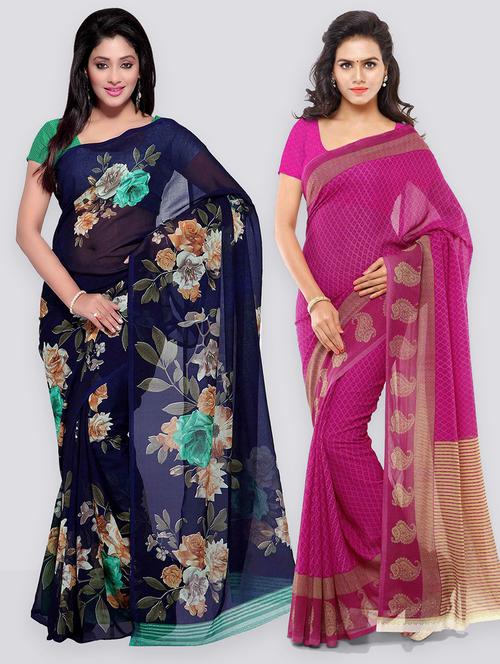 pack of 2 printed casual wear sarees with blouse - 21431416 - Very Small Image - 1