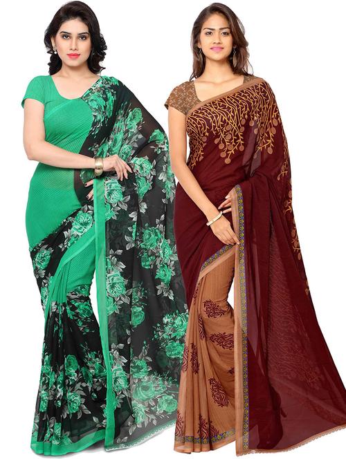 pack of 2 printed casual wear sarees with blouse - 21431418 - Very Small Image - 1