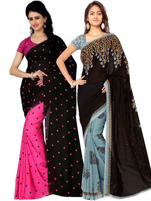 pack of 2 printed casual wear sarees with blouse - 21431422 - Very Small Image - 1