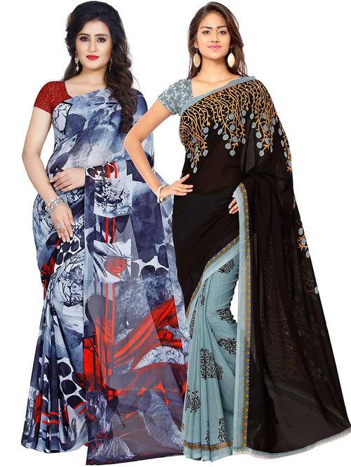 pack of 2 printed casual wear sarees with blouse - 21431423 - Very Small Image - 1