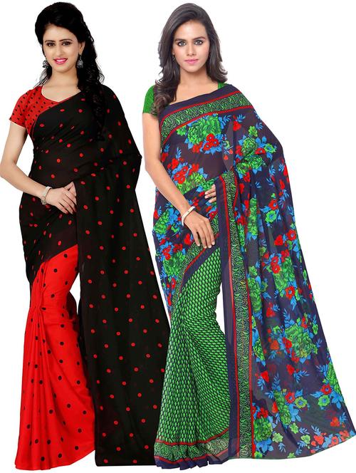 pack of 2 printed casual wear sarees with blouse - 21431426 - Very Small Image - 1