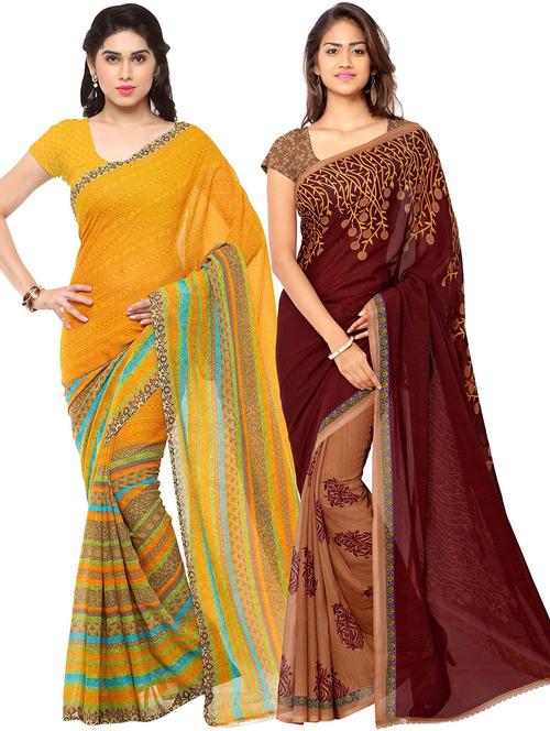 pack of 2 printed casual wear sarees with blouse - 21431427 - Very Small Image - 1