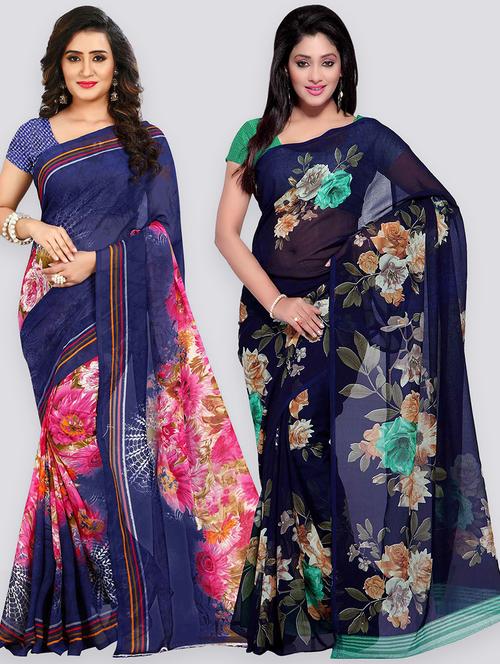 pack of 2 printed casual wear sarees with blouse - 21431432 - Very Small Image - 1
